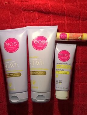 EOS CASHMERE (2) SHAVE BUTTER & HAND CREAM & (1) VANILLA BEAN LIP BALM